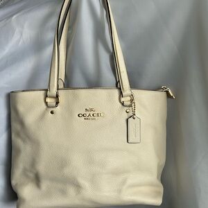 Coach Cream Textured Leather Tote